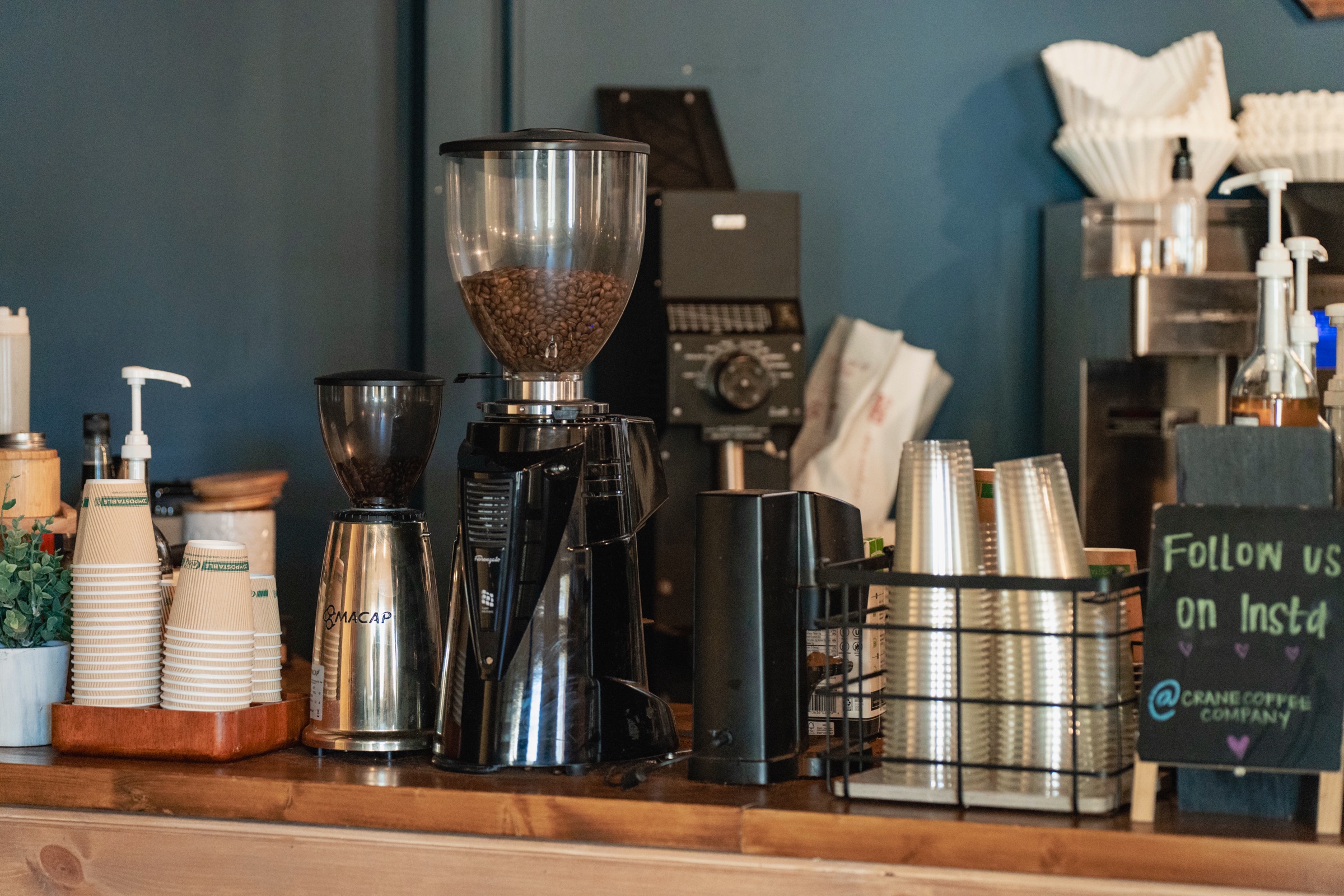 The Crane Coffee bar and espresso counter at The District Exchange in Concord, North Carolina